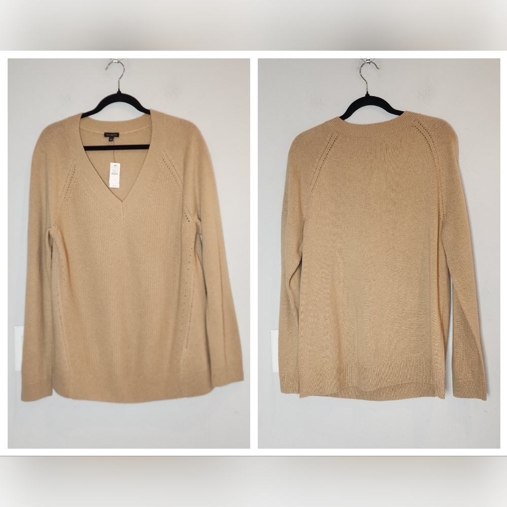 NWT‎ Talbots Wool Cashmere Blend Tan V-neck Sweater Women's Size Large